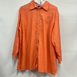 Lauren Ralph Lauren 1x Orange 100% Linen button down Shirt resortwear RL crest